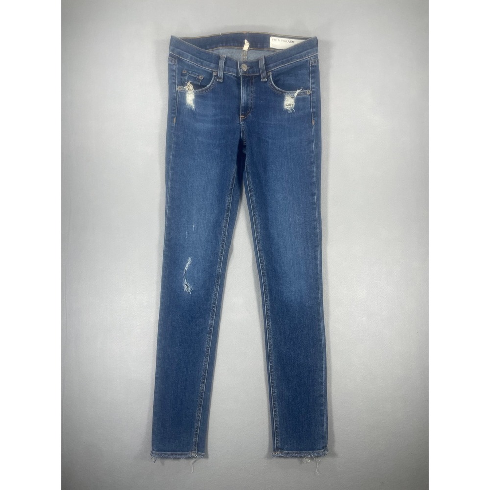 Rag & Bone JEAN Skinny Jeans La Paz Blue Distressed Raw Hem W1502K520LAP Size 25